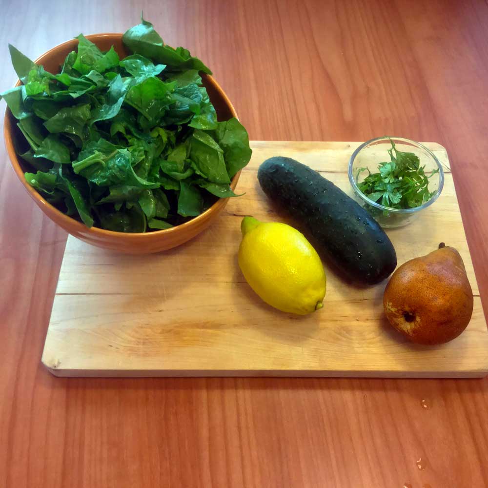 Ingredientes. Crema fría de peras y espinacas.