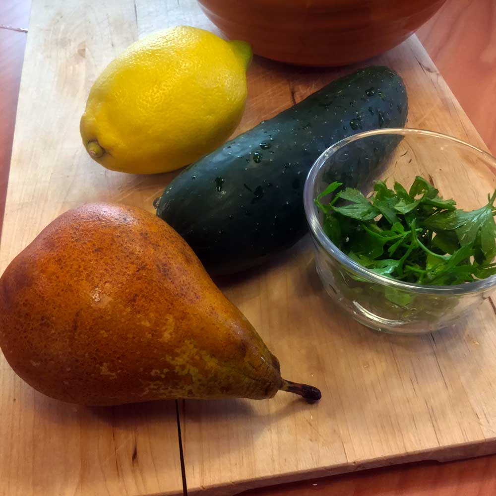 Ingredientes. Crema fría de peras y espinacas.